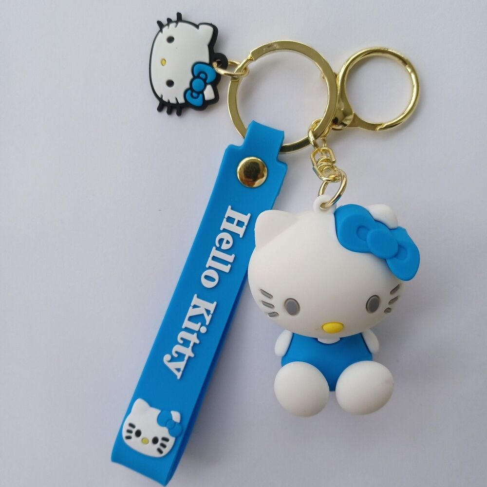 Sanrio HELLO KITTY Blue Molded 3D FIGURE KEYCHAIN Charm Backpack Fob Carry Strap - Picture 7 of 7